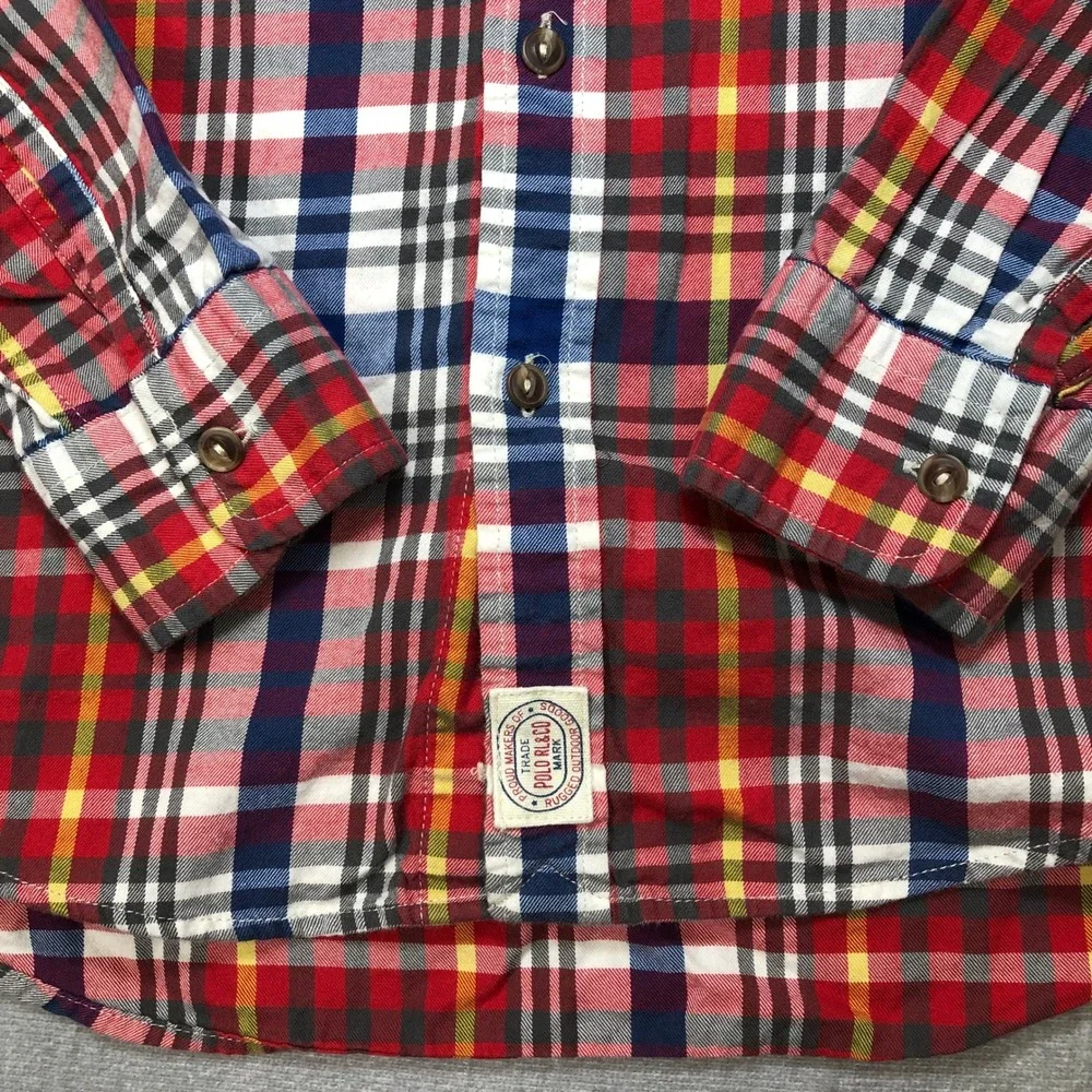 Polo Ralph Lauren Button Up Shirt Boys Large 14-16 Plaid Red Rugged Outdoor